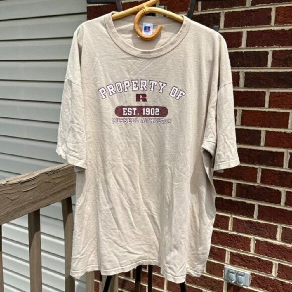 Vintage Russell Athletic Tan Short Sleeve T-shirt Men's XXL